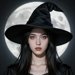 portrait of a young witch under the full moon, true anatomy, detailed face, highly detailed, by frank frazetta and boris vallejo