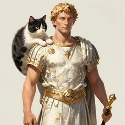 illustration of the roman emperor augustus neko man half cat, character design, art station, epic, elegant, masterpiece of yoshitaka amano