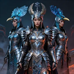 3 d warrior goddess medium shot portrait. beautiful intricate highly detailed magpie helm, shattered armor, kintsugi, quetzalcoatl, bioluminescent, lava, ice, in the style of chiara bautista,
