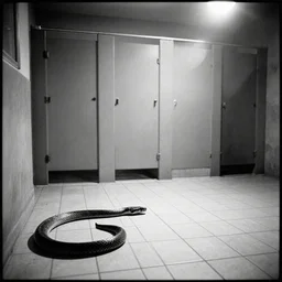 movie still of empty public shower with tiles floor with a big snake, cinestill 8 0 0 t black and white, by andrei tarkovsky, heavy grain, high quality, high detail, ultra wide lens, cinematic composition, dramatic light, lens flares, anamorphic, trail cam