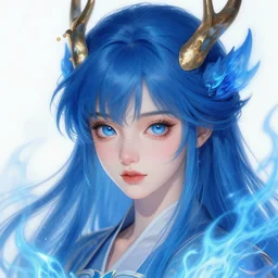 Character concept art of an anime blue dragon fire goddess || cute-fine-face, pretty face, realistic shaded Perfect face, fine details by Stanley Artgerm Lau, WLOP, Rossdraws, James Jean, Andrei Riabovitchev, Marc Simonetti, and Sakimichan, tranding on artstation