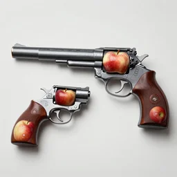an elegant pair of dueling pistols with an apple theme