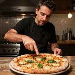 Antonino Cannavacciuolo rotating a pizza on his index finger
