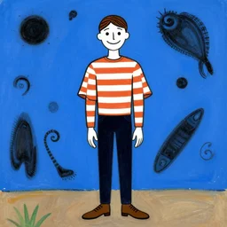 Where's Waldo, in the style of Joan Miro