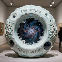 the utopia portal highly detailed carving on southern ice porcelain, partially spacey crystallized, nebulas, woodfired, art gallery