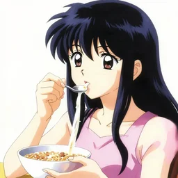 studio gainax key art of an anime girl overdosing on cereal, 2000s