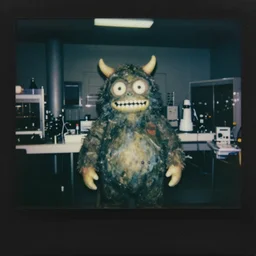 dark old polaroid of an weird monster in a military lab
