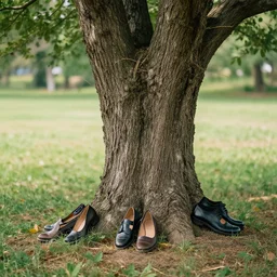 a tree with shoes