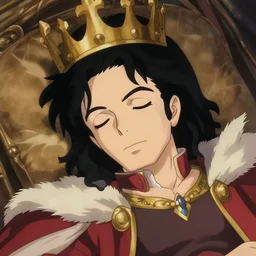 centered!! macro head portrait of medieval sleeping king michael jackson, artstation, detailed cartoon, elegant, digital painting, concept art, smooth, sharp focus, illustration, ghibli, makoto shinkai, don bluth, fujita goro, jean giraud, akihiko yoshida, tom whalen 8 k
