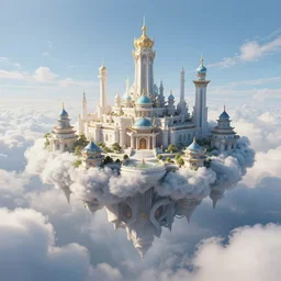 floating cloud world, floating cloud palace, floating cloud buildings, paradise, artstation