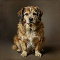 studio portrait of a single wizened old dog; extremely detailed; oil painting by Rembrandt