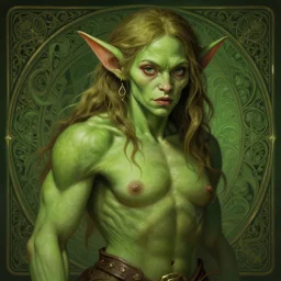 portrait of emma stone as a goblin, d & d, muscular! green, fantasy, intricate, elegant, highly detailed, digital painting, artstation, concept art, smooth, sharp focus, illustration, art by artgerm and greg rutkowski and alphonse mucha