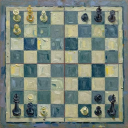 oil paint impasto relief, over head view of a large empty degraded chess board, multi layered thick brush marks, some splattered paint, in the style of ivan shishkin and frank auerbach and van gogh