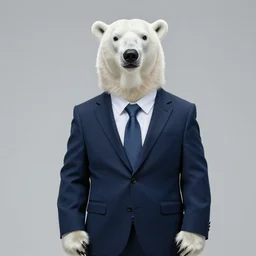 a polar bear wearing a nice business suit, professional photoshoot
