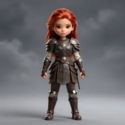 north female warrior, red hair, ginger hair, fantasy, high detailed, photography, cloudy, lightweight leather armour, Scandinavia, plain, detailed face, cute face, model, glowing skin, serious face, full body, professional photographer, masterpiece, 8k, 3D