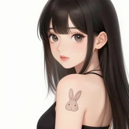 cell shading, a cute anime girl with bunny tattoo on the shoulder, sharp and clean image, wlop, ilya kuvshinov, artgerm, krenz cushart, greg rutkowski, hiroaki samura, range murata, james jean, katsuhiro otomo, erik jones
