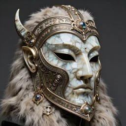 fantasy art ultra 4 k photo of a bizzare metal mother of pearl armor warrior mask made of ceramic fur intricately spectacular magnificently carved by a master engraver by h. r. giger