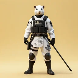 android rodent with white and black ancestral ornate japanese tactical gear, long shot, rule of thirds, golden ratio, by irving penn and storm thorgerson, madhouse studios, ren heng, peter elson, alvar aalto, makoto shinkai