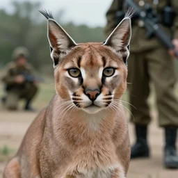 portrait of a caracal!!! cat as a military general, war, military photography, film capture, 4 k, documentary
