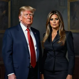 american gothic painting but with donald trump and melania trump as the subjects, art station, high quality,