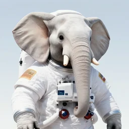 selfie of giant elephant in white spacesuit as astronaut