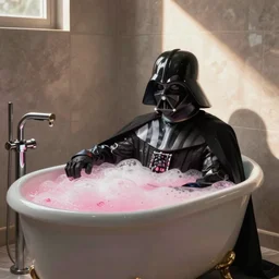 darth vader taking a pink bubble bath
