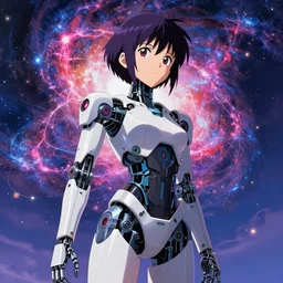 makoto shinkai. robotic android girl. futuristic cyberpunk. dystopia. vibrant nebula sky. robotic android girl.-W 768