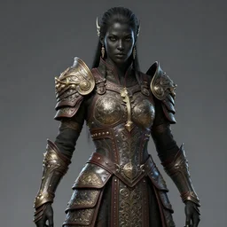 beautiful black skinned fantasy warrior, ornamented armor :: detailed portrait, intricate complexity :: artgerm and ilya kuvshinov, quixel megascan