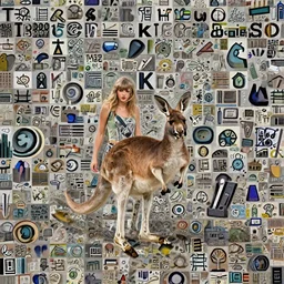 taylor swift walking a kangaroo in the style of michael cheval, 4 k, hyper detailed, trending on artstation, photorealistic, volumetric lighting, octane render,