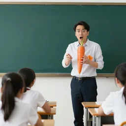 a shocked carrot teacher in a classroom