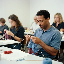 Diamond Dallas Page teaching a knitting class. Candid photography, photojournalism, by David LaChapelle, by Steve McCurry, National Geographic, New York Magazine, Annie Leibovitz