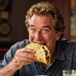 bob ross eating a taco, portrait,