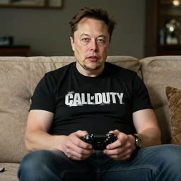 elon musk on couch playing call of duty, high detailed,