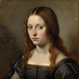 Renaissance oil on canvas painting of an Anime girl, visible brushstrokes