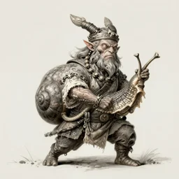 an overdetailed ( snail ) humanoid! creature barbarian merchant approaching, action pose, fantasy art painted by alessandro allori, james jean and rene magritte ( rpg reference sheet ), style of magic the gathering, high contrast!, vibrant colors, matte