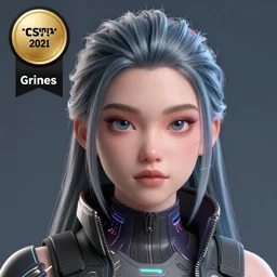 face shot of grimes as a cyberpunk warrior 3 d render trending on artstation cgsociety contest winner award winning art volumetric lighting lens flare bioluminescent colors neon subsurface scattering 3 2 k detailed 1 6 k quality 4 k quality highly detailed