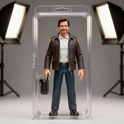 Jim Carrey's action figure. Product showcase. Studio lighting.