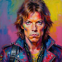 mick jagger as an apocalyptic scifi orcish biker character, psychedelic vibrant colors, futuristic punk rock fashion, oil painting by michael whelan art, perfect face, sharp focus, detailed eyes, realistic, 8 k