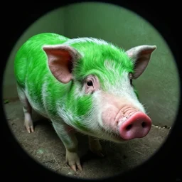 green pig, trailcam, fisheye