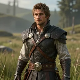 a handsome masculine cullen from dragon age, ultra detailed, cinematic shot, photorealistic, octane render, high definition, drawn by gerry arthur, fine details, 8 k, with nature grassy background
