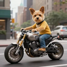a anthropomorph dog riding a motorbike in New York ultra detailed, 8k, by Tomasz Alen Kopera and Peter Mohrbacher