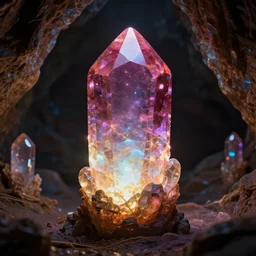 glowing magic ruby crystal cave, realistic