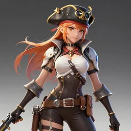 highly detailed, digital art, pixiv fanbox, trending on artstation, ray tracing, volumetric lighting, sharp focus, hq, overwatch style rogue pirate female character, short messy black hair with bangs and violet eyes, turnaround, design sheet, arcane, by artgerm, wlop, greg rutkowski, miyazaki hayao
