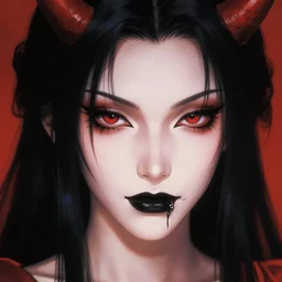 female demon design by kazuma kaneko, shin megami tensei, focus on face, black lipstick