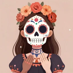 illustration of a sugar skull day of the dead girl, art by kelogsloops