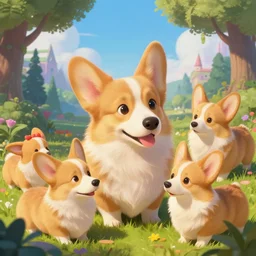 corgi dreams. highly detailed fantasy style, artstation, digital art, vivid colours, dream like, dreams of a corgi