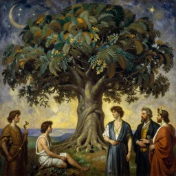 hyper realistic painting of the tree of life in the style of wayne barlowe, gustav moreau, goward, gaston bussiere and roberto ferri, santiago caruso, and austin osman spare, bouguereau, alphonse mucha, saturno butto. occult art
