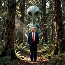 Donald Trump, in the Woods with an Alien, old photograph