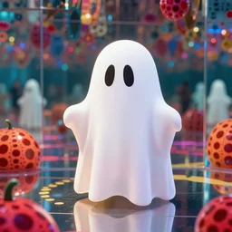 an adorable ghost in an infinity mirror room by yayoi kusama, extreme detail, artstation, comfy animated