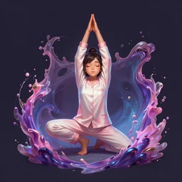 league of legends champion splashart of a young girl doing yoga in pajamas